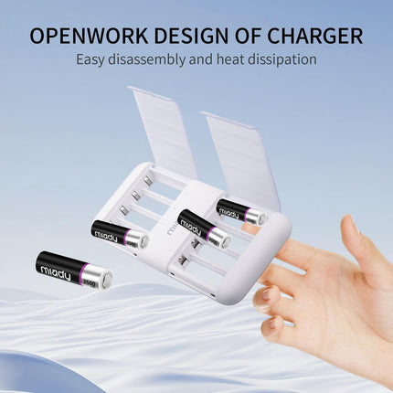 Miady Rechargeable Lithium Batteries AA 8 Pack with Charger, 2500mWh 1.5V Batteries 2000 Charging Cycles Fast Charging in 2.5 Hours