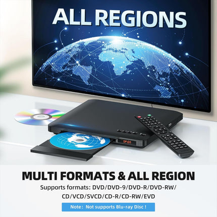 Maite Slim DVD-mängija, üliõhuke DVD-mängija telerile, regioonivaba DVD-CD-mängija HDMI RCA-ühendus, HD 1080P ülesskaleerimine, USB-sisend, veaparandus, kaasas HDMI RCA-kaabel ja kaugjuhtimispult
