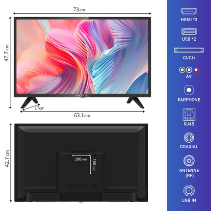 Antteq AG32H3 nutiteler 32 tolli (80 cm) Android TV, Google Bluetooth häälassistent, kolmekordne tuuner (DVB-C/S2/T2), ühildub Google Play poega (DAZN/Netflix/Prime Video), WiFi