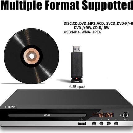 DVD Player for TV with HDMI/AV Outputs, All Regions, 1080P Full HD, USB Multimedia Functions, Remote Control