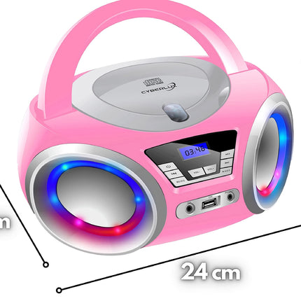 Cyberluxi CD-mängija LED-valgustusega, kõrvaklapipesaga, kaasaskantav stereoraadio, lasteraadio, stereosüsteem, USB, CD/MP3-mängija, FM-raadio, kõrvaklapipesa, Aux-sisend Pretty Kitty Pinkis