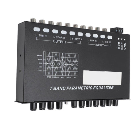 7-Band Car Audio Graphic Equalizer, Car Equalizer, Variable Gain Adjustment, CD AUX Input, Input EQ Selection for Stereo System Equalizer, Car Audio