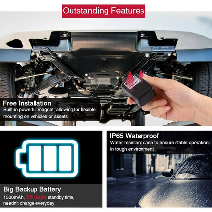 TKMARS Small GPS Tracker, Real-time Tracking Mini GPS Locator, Magnetic Tracking Device GPS Transmitter for Car, Kids, Case with 1500mAh Battery, Waterproof, Free APP/Web Platform