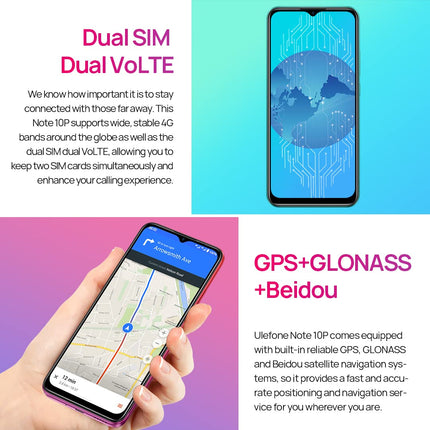 Ulefone Note 10(P) Smartphone without a contract, 3GB RAM 128GB ROM, 13MP triple rear camera, dual-SIM 4G mobile phone, 6.5'' HD+, 3 card slots, Android 11, 5500mAh battery, fingerprint reader, black
