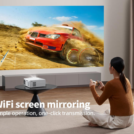 Smart Beamer 4K [Elektrischer Fokus und Auto Keystone] Heimkino mit Apps,Full HD 1080P Beamer mit WiFi5 Projektor,20000 Lumen Outdoor Heimkino Kompatibel mit TV Stick/HDMI/USB/AV/Laptop/iPhone/Android