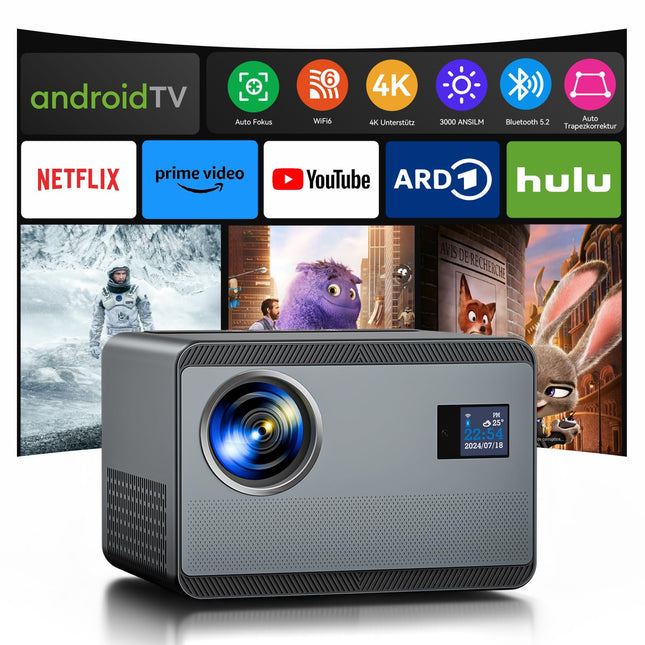4K projektor Netflixiga, 30000 luumenit, 1000 ANSI projektor, autofookus/trapetsikorrektsioon, päevavalgusprojektor, õues kasutamiseks, WiFi6, Bluetooth, 1080P Full HD projektor, kodukino, LED-projektor Androidile, YouTube/Prime Video
