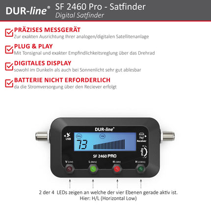 DUR-line SF 2460 Pro - Digital Satfinder - precise measuring device for aligning your satellite dish - satellite finder including F-cable, audio signal, LCD display, satellite detection, Astra, Hotbird