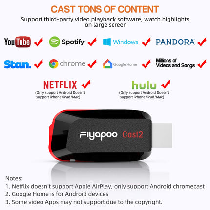 FIYAPOO 4K juhtmevaba HDMI-ekraaniadapter, Miracasti/WiFi-adapter iPhone'ile/iPadile/Androidile/iOS-ile/Windowsile/Macile, sülearvutile/arvutile/Fire Stickile, ühildub teleri/monitori/projektoriga, toetab Airplayd, DLNA-d, Miracasti