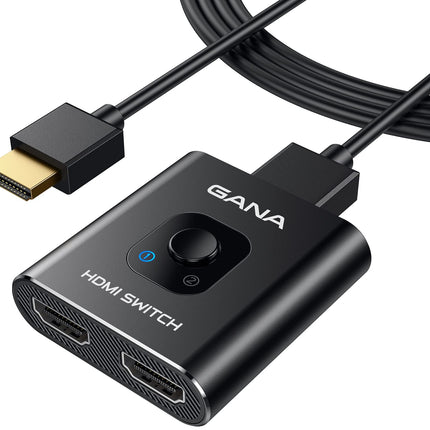 GANA HDMI jaotur 4K 60Hz 2 sisse ja 1 välja lülitav lüliti 1m kaabliga, alumiiniumkorpus, HDCP2.2 UHD 3D PS5/4, Xboxi, Blu-Ray DVD, Fire TV pulga, Chromecasti ja monitoride jaoks