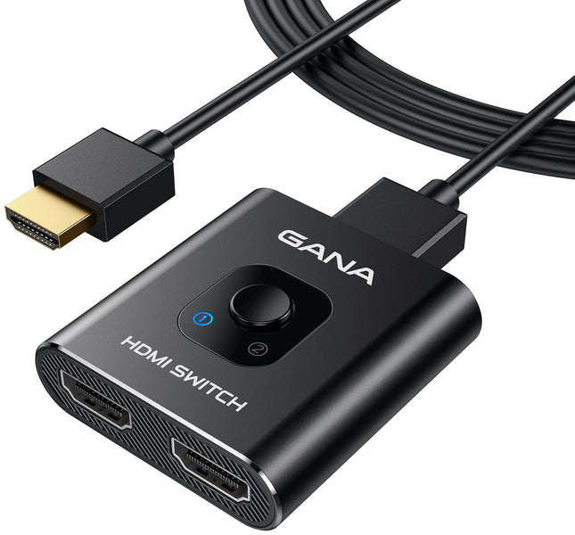 GANA HDMI jaotur 4K 60Hz 2 sisse ja 1 välja lülitav lüliti 1m kaabliga, alumiiniumkorpus, HDCP2.2 UHD 3D PS5/4, Xboxi, Blu-Ray DVD, Fire TV pulga, Chromecasti ja monitoride jaoks