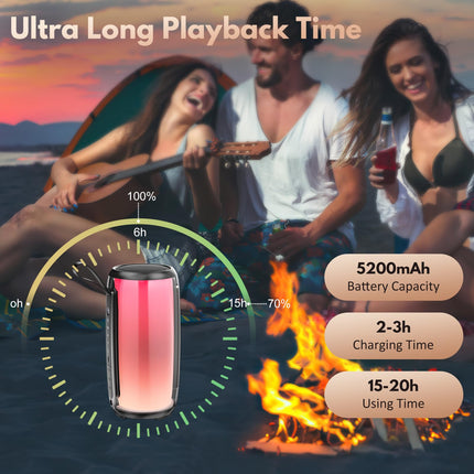 Tisco Portable Bluetooth Speaker with LED Light - Waterproof Music Box Bluetooth 5.3, Loud HD Stereo Sound, Powerful Bass, TF Card/USB/AUX Support, Suitable for Outdoor/Party/Travel