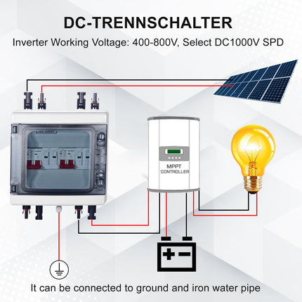 HENYEER PV ülepingekaitse, DC 40A/1000V lahtiühendamise lüliti, piksekaitselüliti (2 sisse 2 välja), päikesepaneelide ühenduskarp, IP65 veekindel