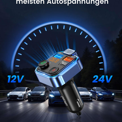 LENCENT 38W FM-saatja auto Bluetooth V5.3, raadio, sügav bass, kiire autolaadija, sigaretisüütaja, auto Bluetooth-adapter, vabakäesüsteem, mürasummutusmikrofon, lüliti