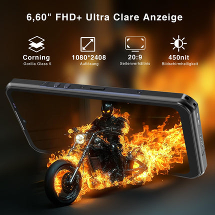 OUKITEL WP39 Pro Outdoor Mobile Phone 5G 36GB+512GB/2TB, 11000mAh Android 14 Outdoor Smartphone Without Contract, MTK6300 Octa-Core Waterproof Construction Site Phone, 64MP+32MP, 6.6'' FHD+/Fingerprint/NFC/33W-Black