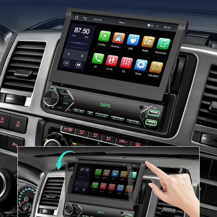 NHOPEEW 1 DIN 7-tolline sissetõmmatav autoraadio juhtmevaba Carplay ja Android Autoga - autoraadio tugi Mirror Link FM roolil juhtimine + tahavaatekaamera ja mikrofon