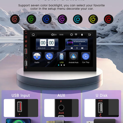 Rimoody Wireless Carplay Car Radio 2 Din with Wireless Android Auto You-Tube Bluetooth Mirror Link 7 Inch Touchscreen Car Radio with Bluetooth FM Radio USB/TF/AUX/MIC Steering Wheel Control + Rear View Camera
