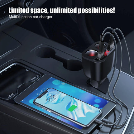 120W USB-C autolaadija sigaretisüütaja jaoturi adapter 2 pistikupesaga kiirlaadimine 12V/24V DC LED-voltmeetriga kahe USB + PD-pordiga mobiiltelefonile, tahvelarvutile, GPS-ile, videoregistraatorile