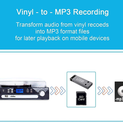 DIGITNOW! Vinil pikap Bluetooth pikap çalar Stereo hoparlörlü, pikap çalar 3 hız kademesi, kaset AM/FM radio vinil, MP3 USB kodlaması