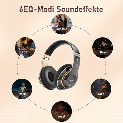 Lankey Sound juhtmevabad Bluetooth-kõrvaklapid, kõrvapealsed Bluetooth-kõrvaklapid 6 ekvalaiseri režiimiga, 65 tundi juhtmevabasid kõrvaklappe sisseehitatud HD-mikrofoniga, FM, SD/TF õues, transpordiks, reisimiseks, õppimiseks
