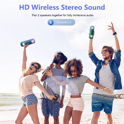 AY Bluetooth Speaker Music Box Portable IPX7 Waterproof Bluetooth Box with Colorful Lights and Rich Bass, Stereo Pairing, Built-in Microphone, 24h Battery, Perfect for Home, Outdoors