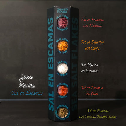 GLOSA MARINA - Sal en Escamas Gurmeesoolad, meresool ja vürtsid helveste kujul Mallorcalt, Hispaaniast, ideaalne kinkekomplekt (5x30g)