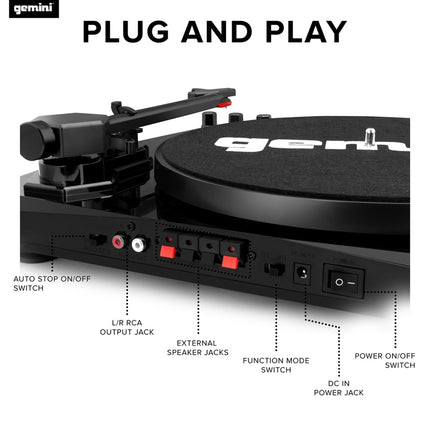 Gemini TT-900BB - Black | Turntable with Sound System - Bluetooth - Complete System