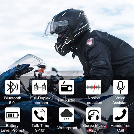 BT-S3 mootorratta interkom Bluetooth 5.0-ga, 1000 m leviala ja integreeritud FM-raadioga, täiskiivritele, pehme mikrofoniga