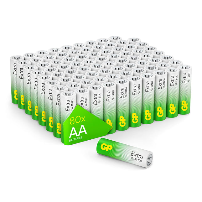 GP Extra Alkaline patareid AA 1.5V Longlife G-TECH tehnoloogia | 80 tk R6 patareid Mignon hoiupakend AA patareid