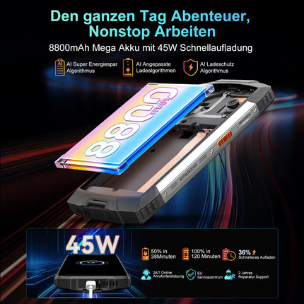 Blackview BV8200 õuetelefon kõrvaklappidega MTK G100 36GB+256GB Android 14, 2.4K FHD+ 6.5", 120Hz 500nits õuetelefon ilma lepinguta, 50MP+32MP / 8800mAh(45W) / NFC/GPS/OTG/Dual 170LM