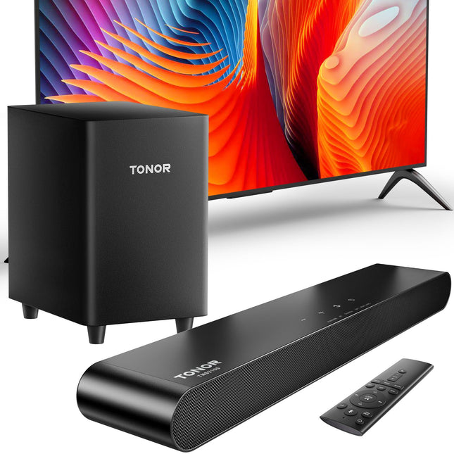 TONOR TV heliriba subwooferiga, 2.1 kanaliga heliriba telerile/arvutile, 5.3 Bluetooth-kõlar telerile, 3 ekvalaiseri režiimi/BASSMX/DSP/3D ruumiline heli, kodukino helisüsteem, HDMI ARC/optiline/AUX/USB