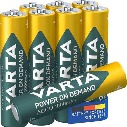 VARTA AAA laetavad akud, 8 tk, laetav aku, nõudmisel käivituv, 1000 mAh Ni-MH, eellaetud, kasutusvalmis [Ainult Amazonis]