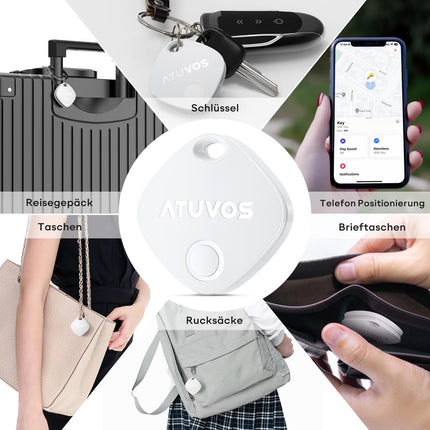 ATUVOS Air Tag võtmeotsija 4 tk pakis, nutikas jälgimisvõtmeotsija, mis ühildub Apple Find My rakendusega (ainult iOS, Android ei ole toetatud), Bluetooth-võtmeotsija pagasi/kottide/kohvrite jaoks, vahetatav aku