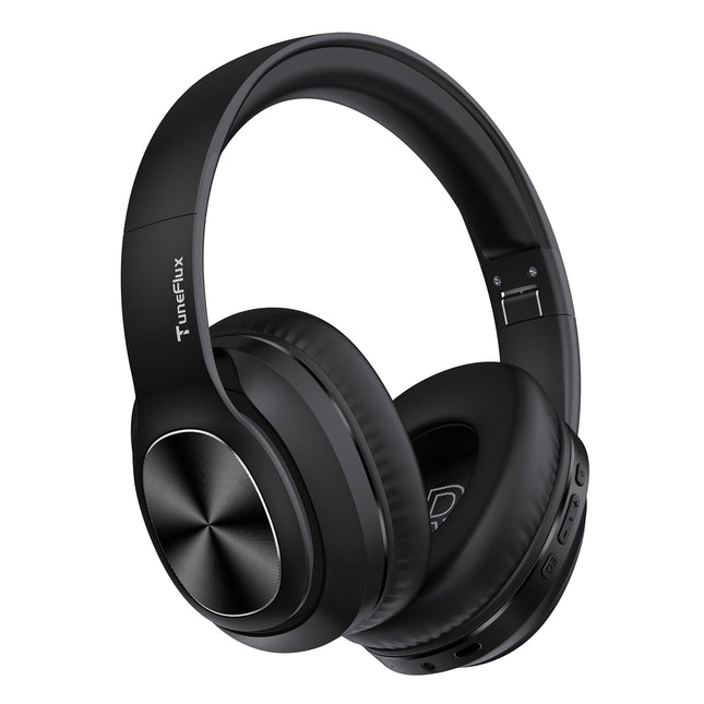 TuneFlux Bluetooth kõrvaklapid, 80 tundi aku tööiga, juhtmevabad Bluetooth kõrvaklapid 3 ekvalaiseri režiimiga, HiFi stereo, sisseehitatud mikrofon, kokkupandavad juhtmevabad kõrvaklapid - mustad
