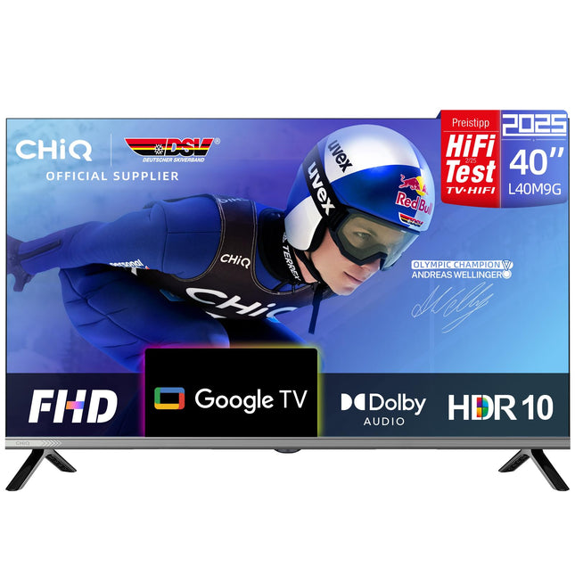 CHIQ 40-tolline (100 cm) nutiteler, FHD HDR10, Google TV, kolmekordne tuuner DVB-C/T/T2/S/S2, Dolby Audio, DBX-TV, sisseehitatud Chromecast, HDMI, USB, metallivaba