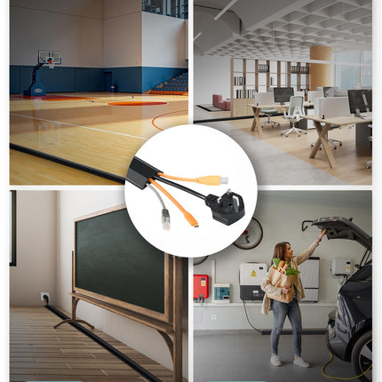 CREWORKS Floor Cable Duct Self-Adhesive 3M Cable Bridge Floor Cable Protector Trip Protection 50mm Wide 3 Channels Cable Cover for Office, Concert, Black