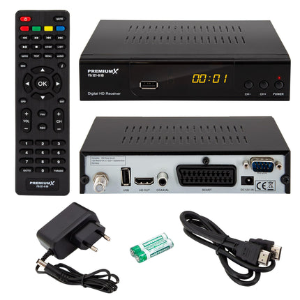 PremiumX satelliitvastuvõtja HD 521 B FTA digitaalne SAT-TV vastuvõtja DVB-S2 FullHD HDMI SCART 2X USB multimeediamängija, 12V väline toiteallikas