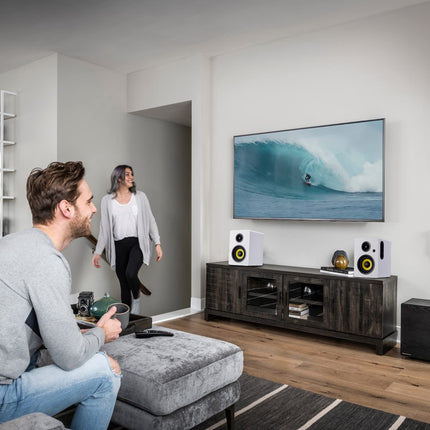 Sanyun SW206 80W kaherežiimiline riiulikõlar - stuudiomonitori ja HiFi režiimiga - 4-tolline süsinikkiust kõlar - 25-tuumaline siidfooliumist kõrgsageduskõlar - optiline koaksiaalühendus TRS Aux Bluetooth 5.0 - valge
