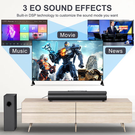 EnjoyNest heliriba subwooferiga, 2.1-kanaliga heliriba nutiteleritele, 16-tolline, Bluetooth, optiline, HDMI (ARC), AUX, koaksiaal- ja USB-ühendus, seinale kinnitatav, 50 vatti