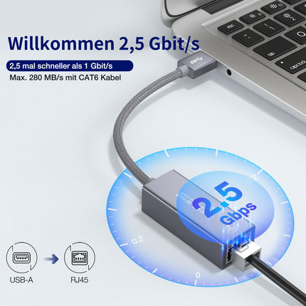 USB 2.5Gb Etherneti adapter, USB 3.0 kuni RJ45 2.5GbE LAN võrguadapter, 2500/1000/100/10 Mbps gigabaidise Etherneti internetiadapter MacOS-ile, Windowsile, Linuxile, Steam Deckile, PC-le, NAS-ile, sülearvutile, tahvelarvutile, serverile
