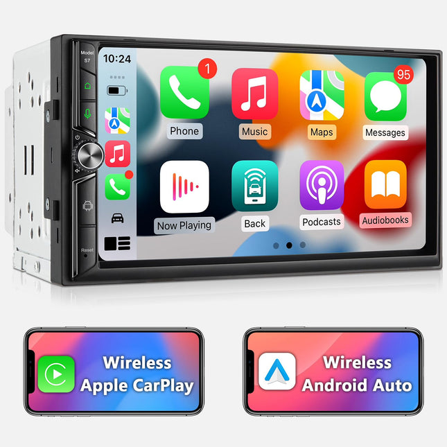 Android Double DIN raadio juhtmevaba Carplayga, juhtmevaba Android Auto autoraadio ekraaniga, 4G+64G 7-tolline CarPlay, autoraadio 2DIN puutetundliku ekraaniga, navigatsiooniga, Bluetooth, GPS, WiFi, AM/FM/RDS, AUX/SWC