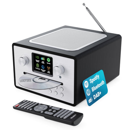 Internetiraadio CD-mängija ja DAB Plus-iga | Köögiraadio Bluetoothi ​​ja FM-raadioga | Digitaalraadio WiFi koos Spotify Connecti ja taskuhäälingutega | EQ, värviline ekraan, pult kaasas | MAJORITY Homerton (must)