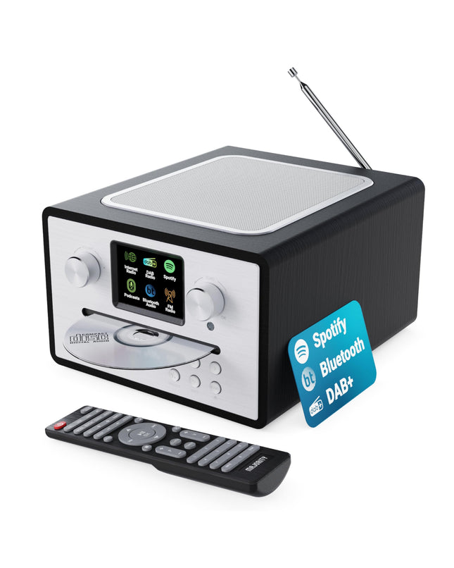 Internetiraadio CD-mängija ja DAB Plus-iga | Köögiraadio Bluetoothi ​​ja FM-raadioga | Digitaalraadio WiFi koos Spotify Connecti ja taskuhäälingutega | EQ, värviline ekraan, pult kaasas | MAJORITY Homerton (must)