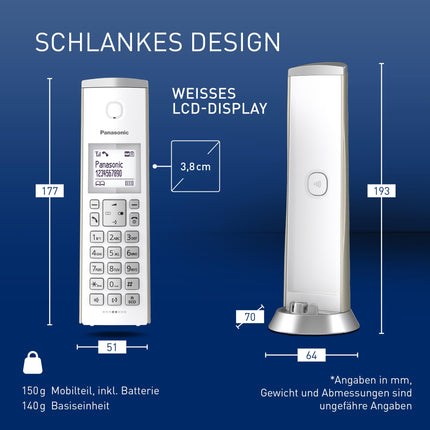 Panasonic KX-TGK220GN Designer Cordless Phone with Answering Machine, Dock &amp; Handset, Speakerphone, White LCD, Nuisance Call Blocker, Handset Magnet, Champagne Gold