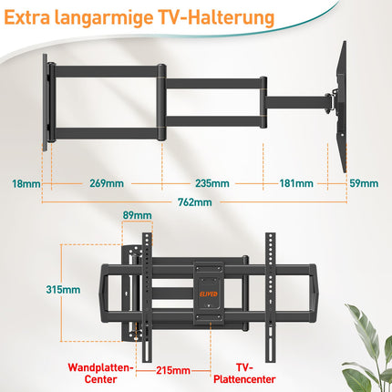 ELIVED teleri seinakinnitus 762 mm pikkuse liigendvarrega enamiku 42–75-tolliste telerite jaoks, pööratav ja kallutatav telerikinnitus, kannab kuni 45 kg. Telerikinnituse max VESA 600x400 mm EV3037
