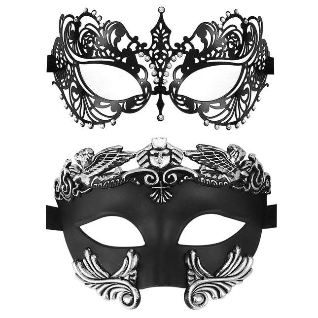 OIDEA metallmask Veneetsia paaridele: must 2-osaline paarimaskeraad seksika kivikestega silmamaskiga partneri kostüümiks karnevali cosplay peomaskeraad naistele ja meestele