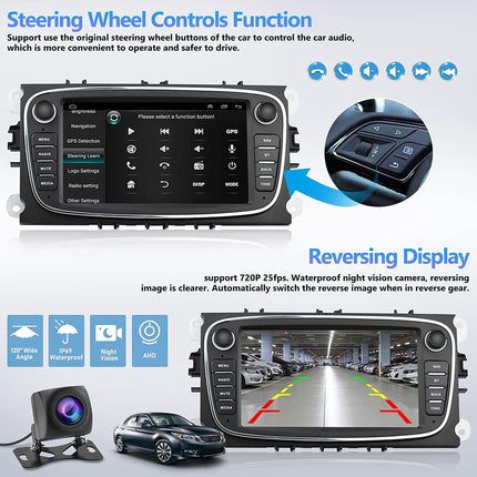 2+64G Android 13 autoraadio Ford Focus II Mondeo 9 S-Max C-Max Kuga 2008-2011 koos Carplay Android Auto, 7-tollise puutetundliku ekraaniga raadio Bluetooth FM/RDS/HiFi WiFi/GPS+AHD tahavaatekaamera ja mikrofoniga