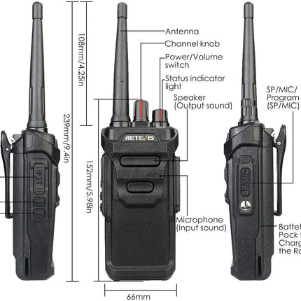 Retevis RT648 veekindel raadiosaatja, IP67 pihuarvuti kahesuunaline raadio täiskasvanutele, PMR446 litsentsivaba pika levialaga USB laetav raadio ehitusplatsile, turvalisus (must, 5 tk pakis)