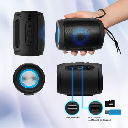 Defender® Enjoy S200 Bluetooth Speaker – Portable 5W Music Box with TWS, LED Light, Radio, USB, MicroSD, MP3, AUX, Microphone, Hands-Free Function &amp; 10h Battery – Wireless Mini Speaker with Handle