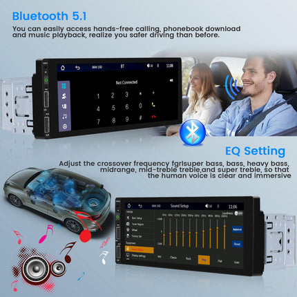 Hikity juhtmevaba CarPlay autoraadio 1 DIN ekraaniga, Android Auto raadio, Bluetooth vabakäesüsteem, 6,9-tolline puutetundlik ekraan, FM/EQ, 2 USB tahavaatekaamera