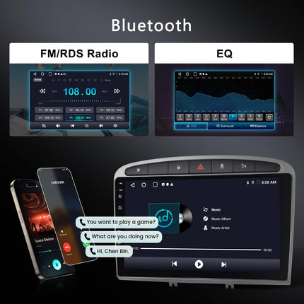 2G+64G Android autoraadio Peugeot 308 408 2007-2015 mudelitele koos juhtmevaba Carplay, Android Auto Mirrorlink, Hodozzy 9-tollise puutetundliku ekraaniga autoraadio navigatsiooniga, DSP, Bluetooth, WiFi, FM/RDS raadio, roolil juhtimine